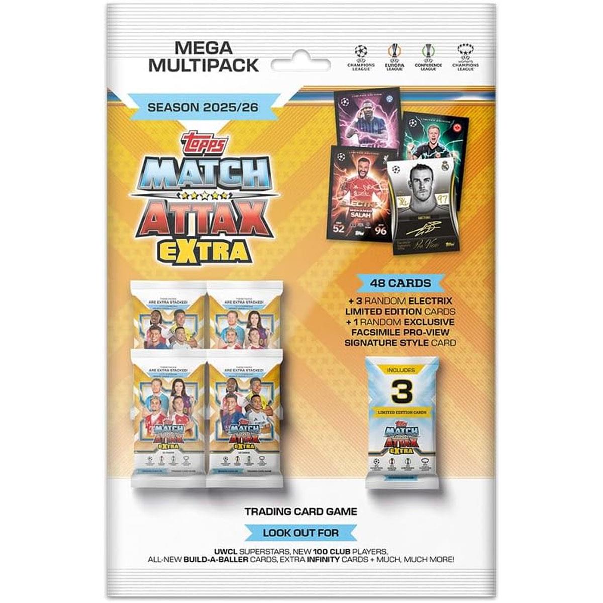 Topps UCC Match Attax Extra 2026 Mega Multipack Football Cards - 48 Cards + 3 Electrix LE + Pro-View Signature Style Card