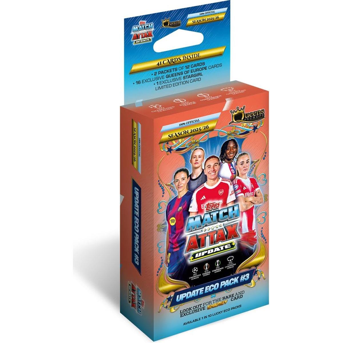 Topps Match Attax UEFA Club Competitions 2025/26 Update Eco Pack 3 Queens of Europe 41 Cards Star Girl LE