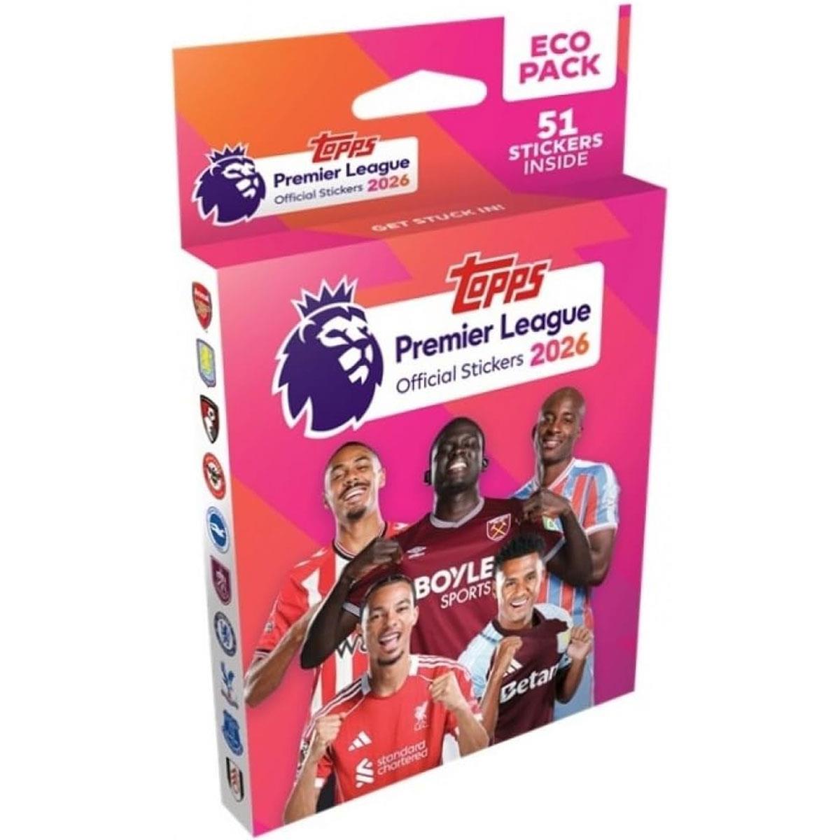 Topps Premier League 2026 Official Football Sticker Collection Eco Pack - 51 Stickers 8 Packs + 3 Bonus Stickers Multicolour