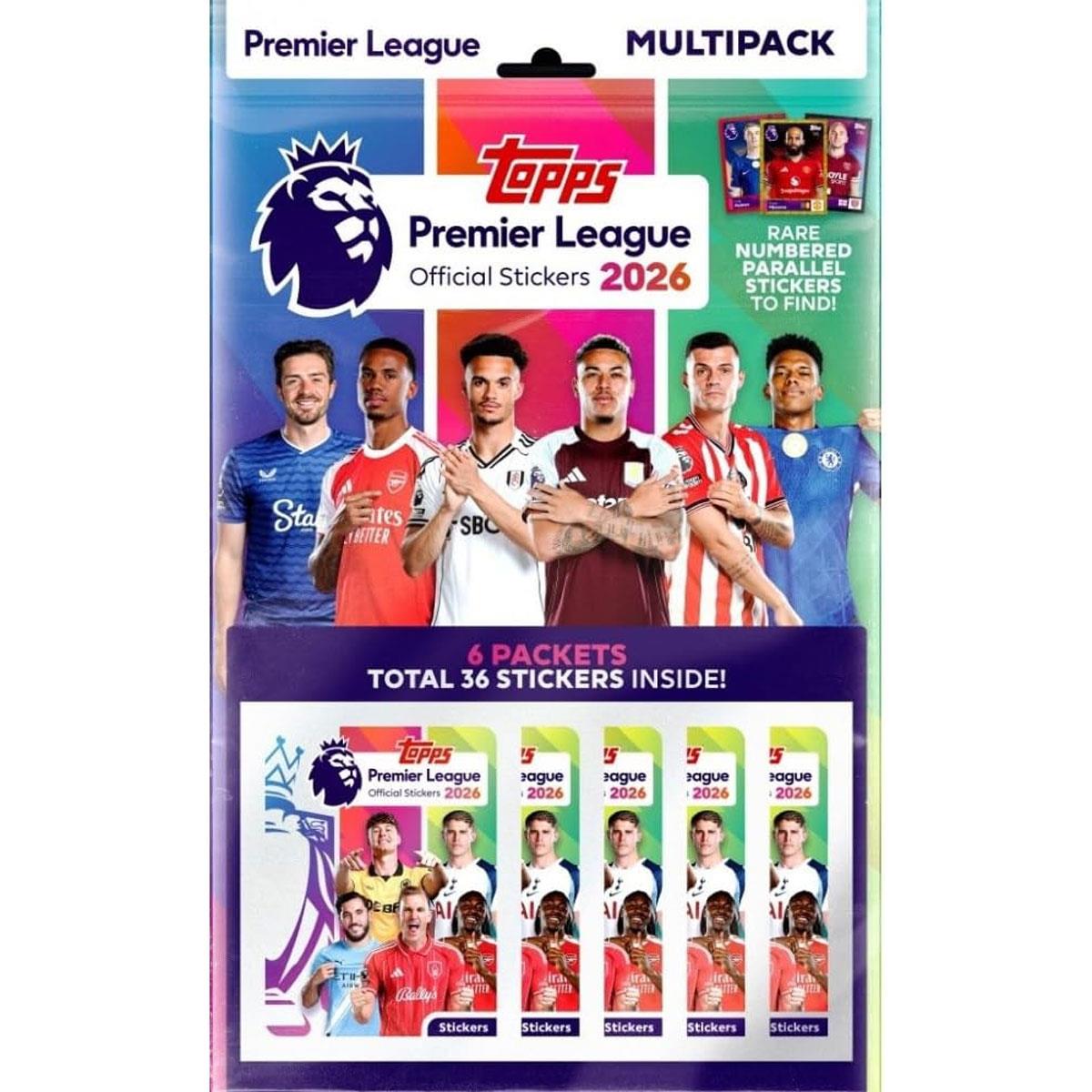 Topps Premier League 2026 Sticker Collection Multipack - 6 Packs 36 Football Stickers Multicolor