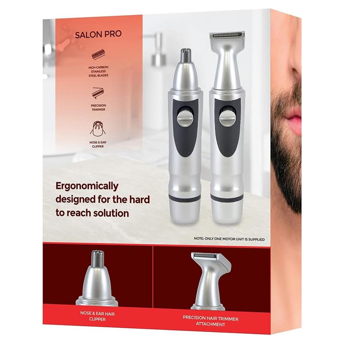 Paul Anthony Salon Pro Nose And Beard Trimmer High Carbon Steel Blades LED Light 2 In 1 Battery Operated Silver - Image 3