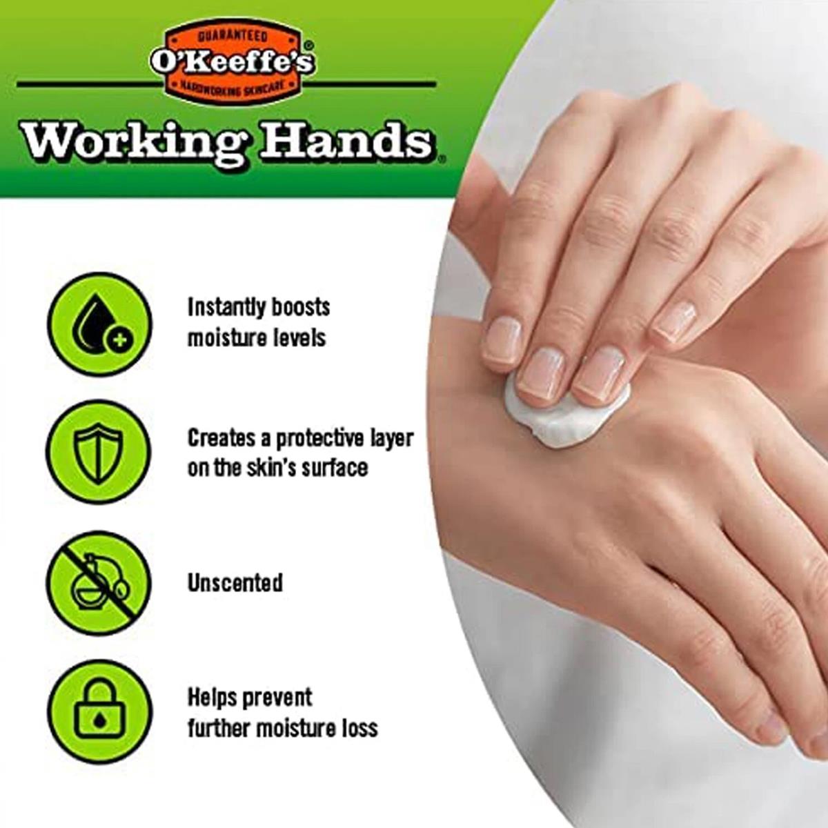 O Keeffes Working Hands Hand Cream Intensive Moisturiser For Dry And Cracked Skin Glycerin Unscented 96g - Image 6