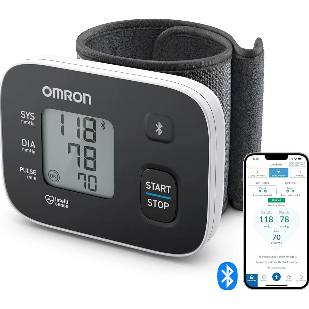 Omron RS3 Intelli IT Wrist Blood Pressure Monitor Bluetooth 30 Reading Memory 13.5 - 21.5cm Cuff LCD Display