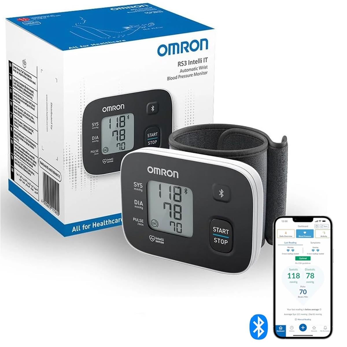 Omron RS3 Intelli IT Wrist Blood Pressure Monitor Bluetooth 30 Reading Memory 13.5 - 21.5cm Cuff LCD Display - Image 2
