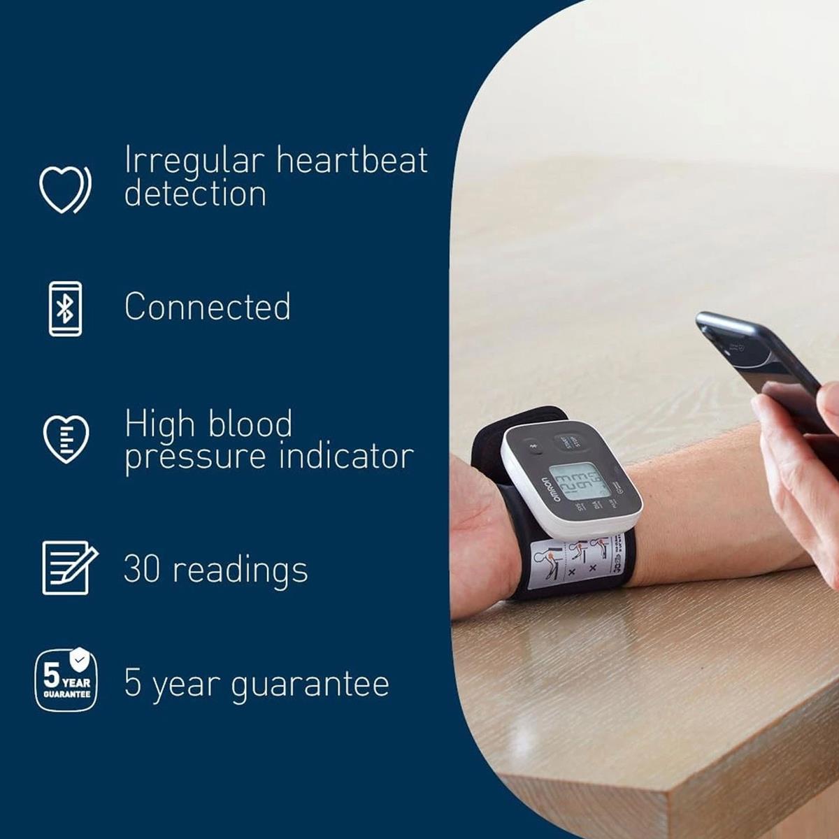 Omron RS3 Intelli IT Wrist Blood Pressure Monitor Bluetooth 30 Reading Memory 13.5 - 21.5cm Cuff LCD Display - Image 3