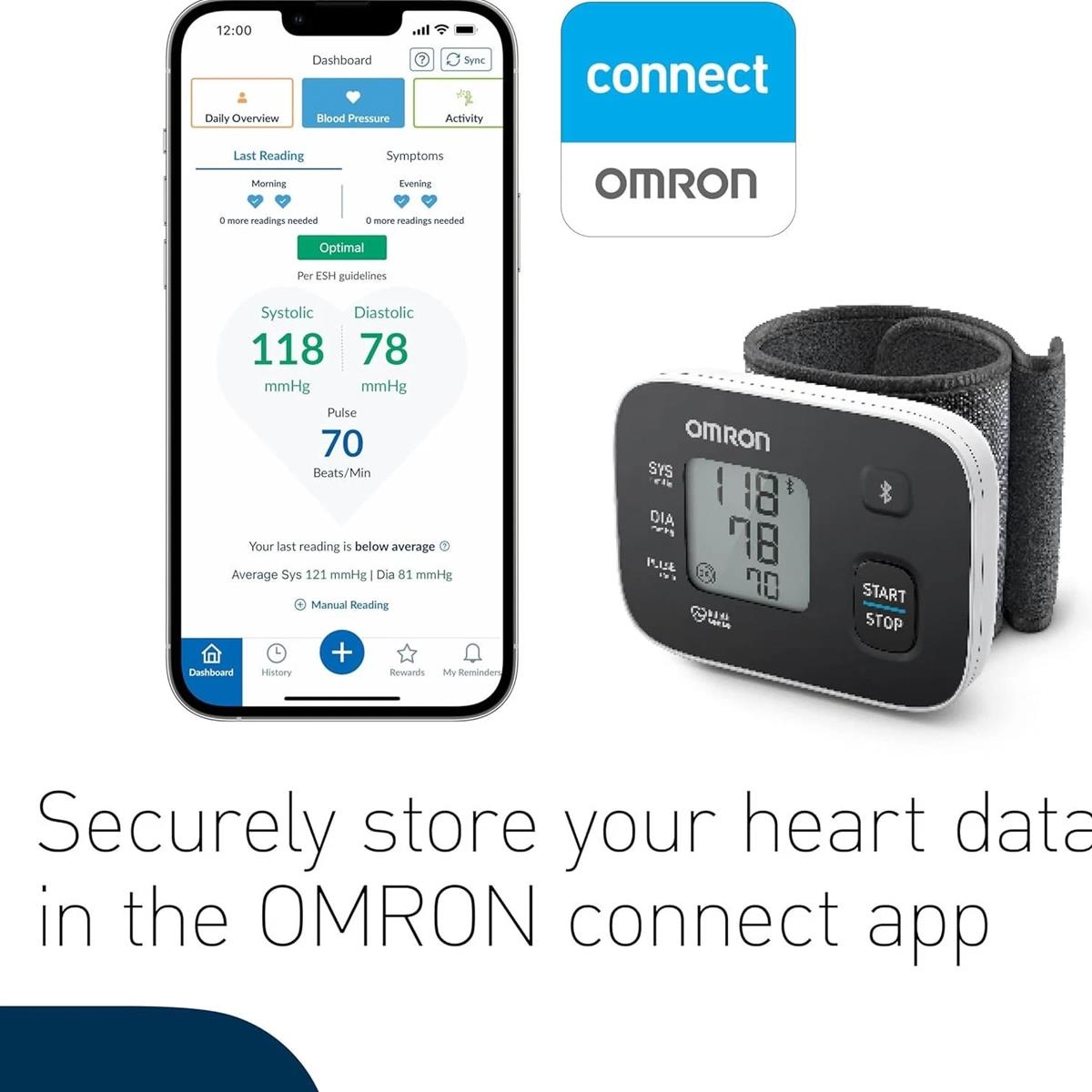 Omron RS3 Intelli IT Wrist Blood Pressure Monitor Bluetooth 30 Reading Memory 13.5 - 21.5cm Cuff LCD Display - Image 4