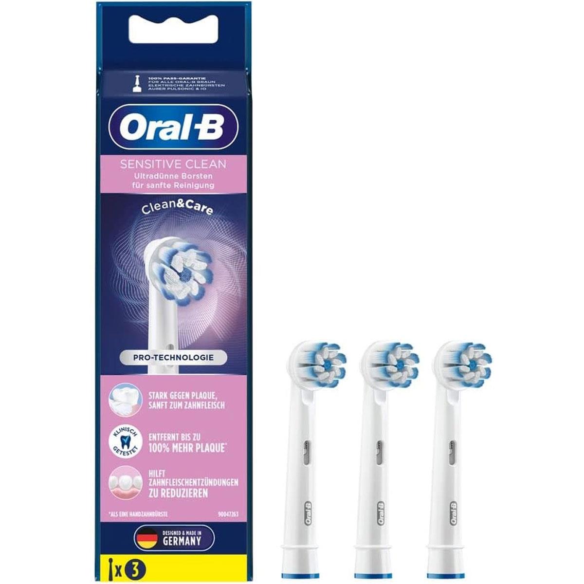 Oral-B Sensitive Clean Replacement Electric Toothbrush Heads 3 Pack Extra Soft Nylon Bristles Adult White