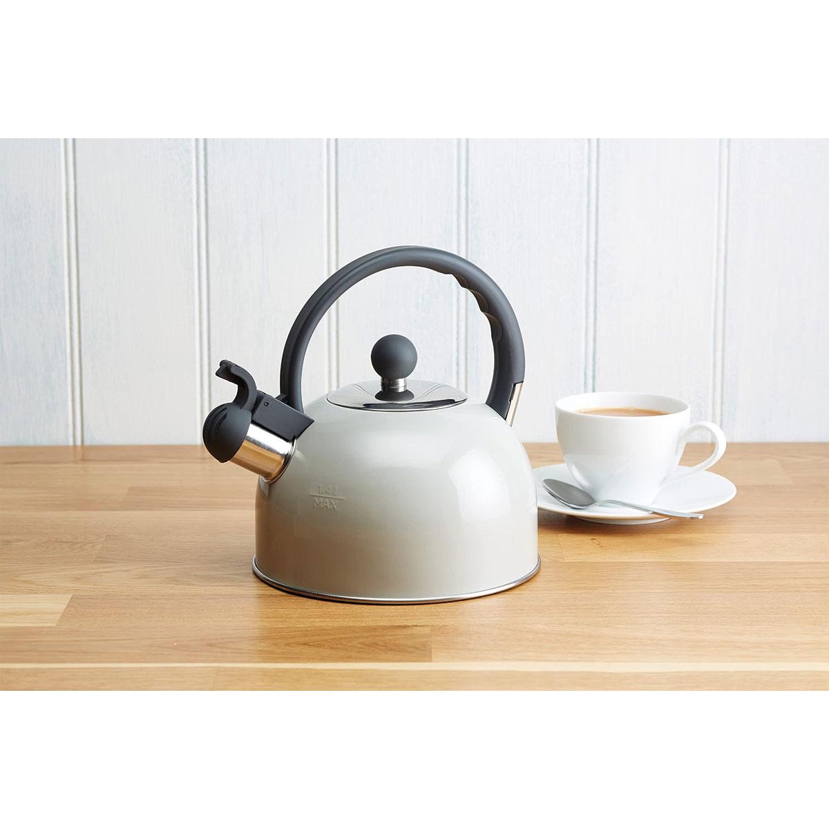 KitchenCraft Stovetop Whistling Kettle Living Nostalgia Stainless Steel 1.3L French Grey Induction - Image 2