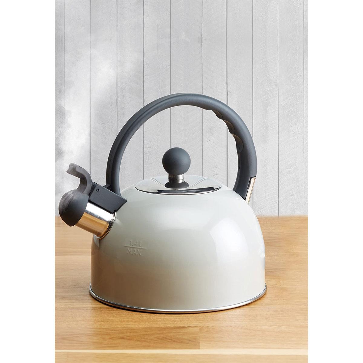 KitchenCraft Stovetop Whistling Kettle Living Nostalgia Stainless Steel 1.3L French Grey Induction - Image 4