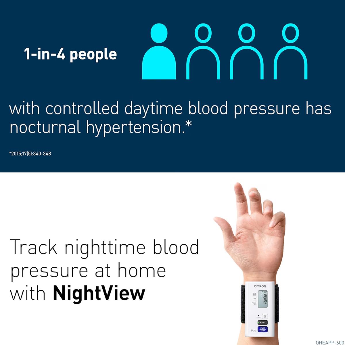Omron NightView Wrist Blood Pressure Monitor Automatic Day And Night Measurement 13.5 - 21.5cm Cuff Bluetooth App - Image 4