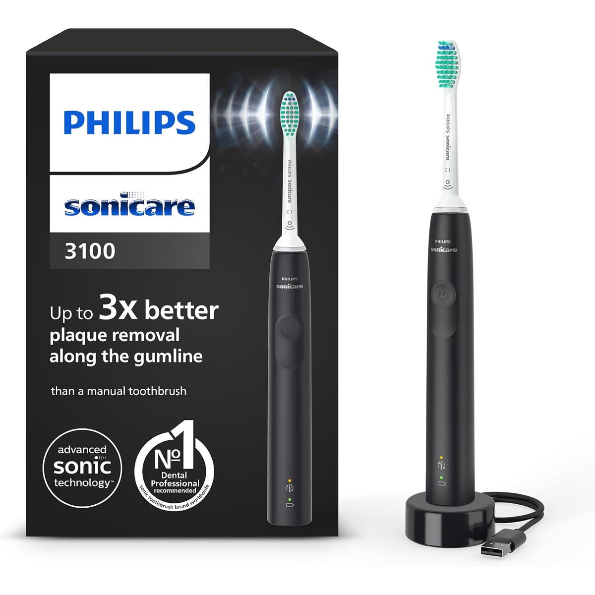 Philips Sonicare 3100 Series Sonic Electric Toothbrush with Pressure Sensor C1 ProResults Head Timer Black