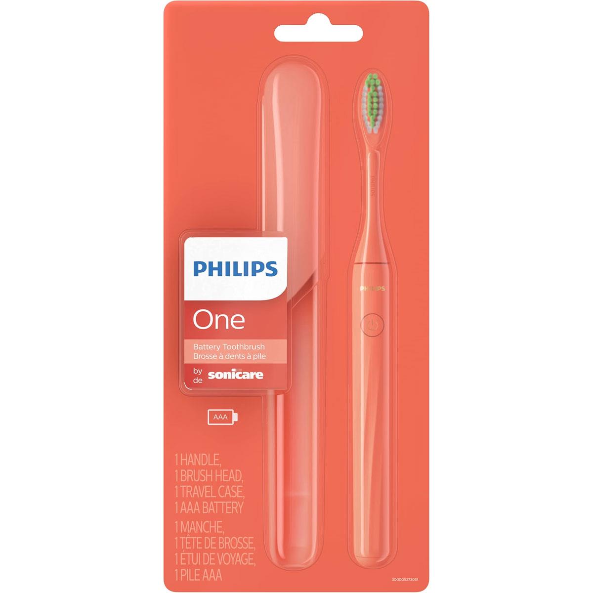 Philips Sonicare One Battery Toothbrush Miami Coral 3 Brush Heads Travel Case AAA Battery - Image 2