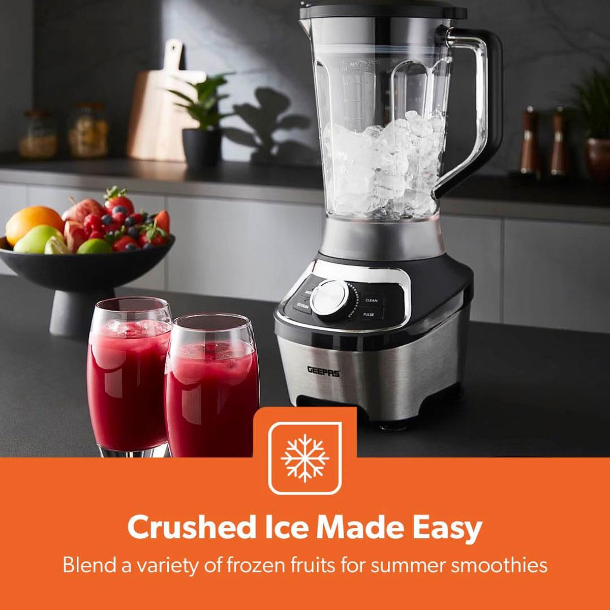 Geepas 1200W Jug Blender Smoothie Maker 1.8L BPA-Free Tritan Jar 4 Stainless Steel Blades Ice Crusher Pulse Silver/Black - Image 8