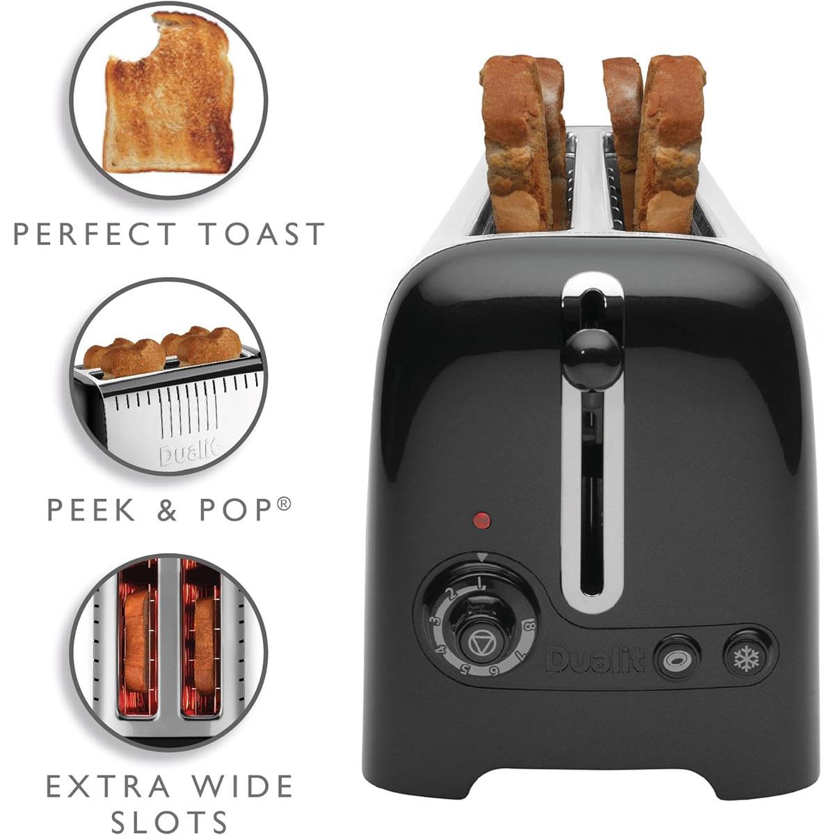 Dualit 2 Slice Long Slot Toaster 1700W High Gloss Black with Warming Rack Bagel & Defrost Functions 36mm Wide Slots - Image 4