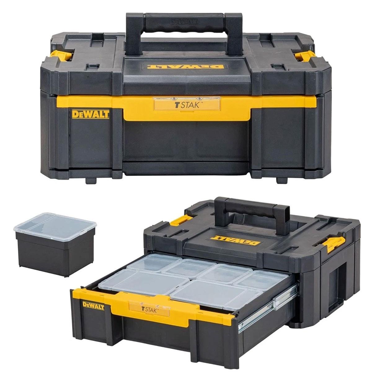 Dewalt TSTAK III Deep Drawer Tool Storage Box 7.5kg Capacity Stackable Removable Cups Yellow Black - Image 2
