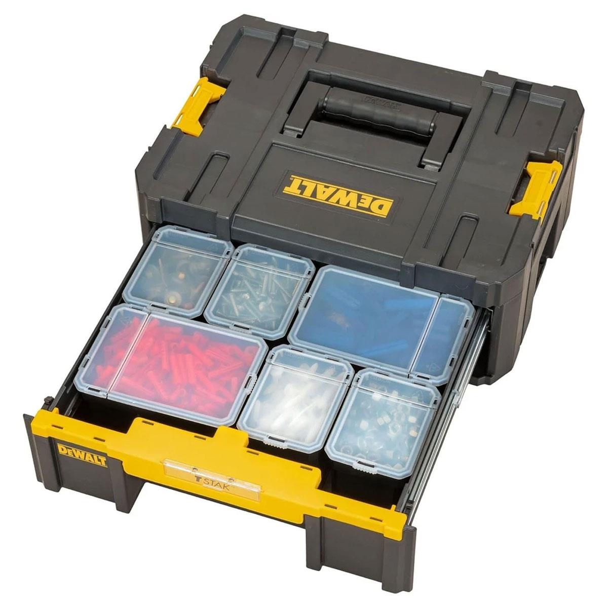 Dewalt TSTAK III Deep Drawer Tool Storage Box 7.5kg Capacity Stackable Removable Cups Yellow Black - Image 7