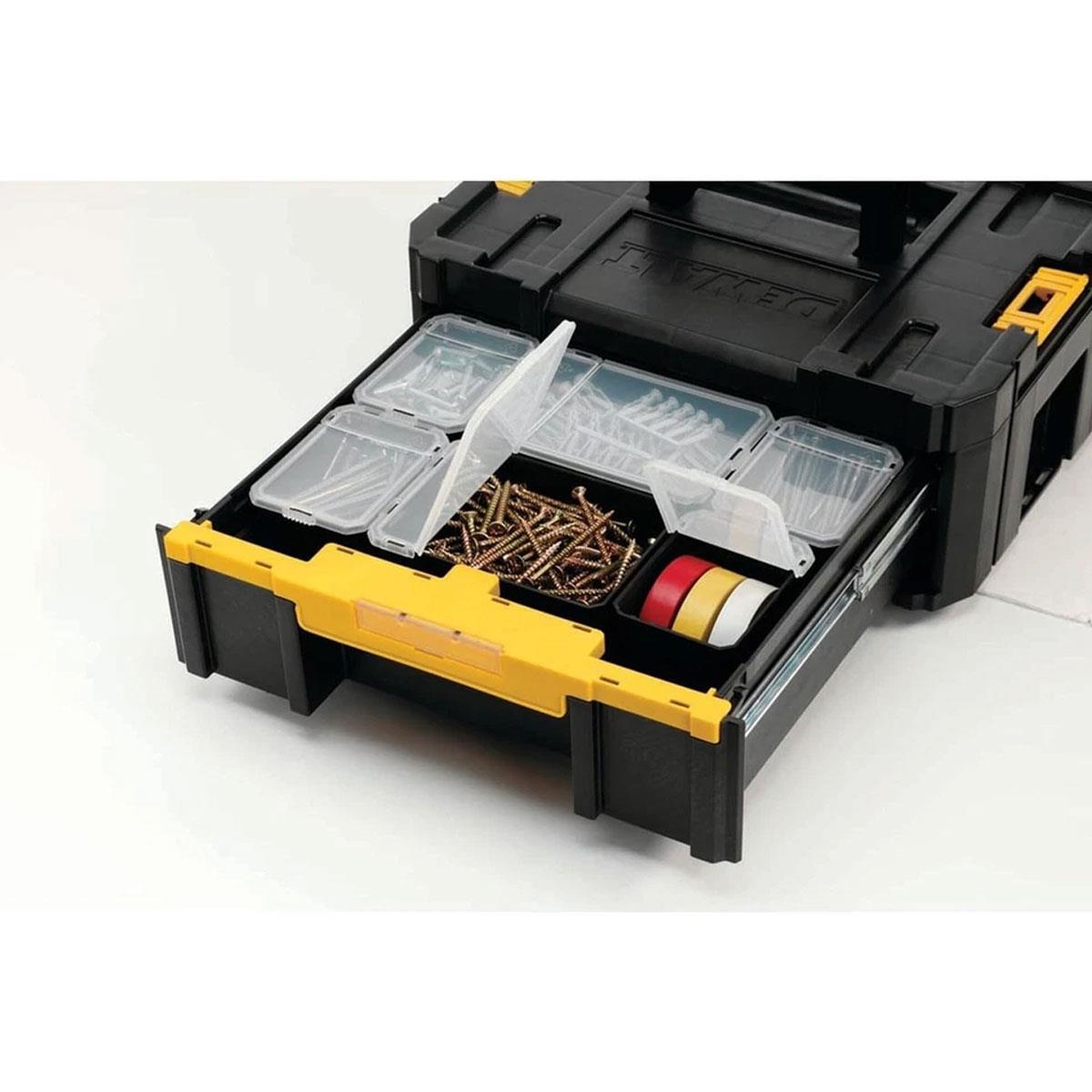 Dewalt TSTAK III Deep Drawer Tool Storage Box 7.5kg Capacity Stackable Removable Cups Yellow Black - Image 8