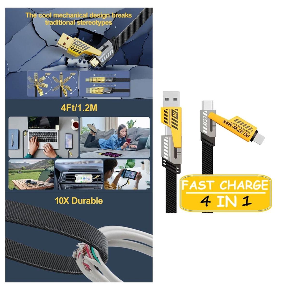 Generic 4-in-1 USB Charging Cable PD Fast Charge USB-C Lightning 1m Braided Multi-Connector - Image 9