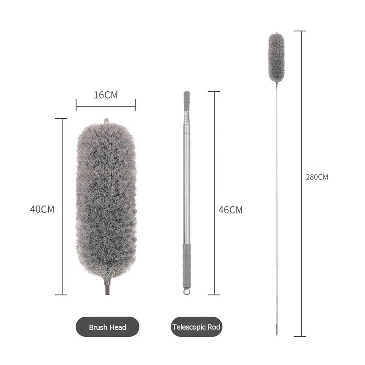 Generic Telescopic Microfiber Duster 80–280cm Long Reach with 360° Bendable Head for Ceiling Walls & Cobwebs Grey - Image 2