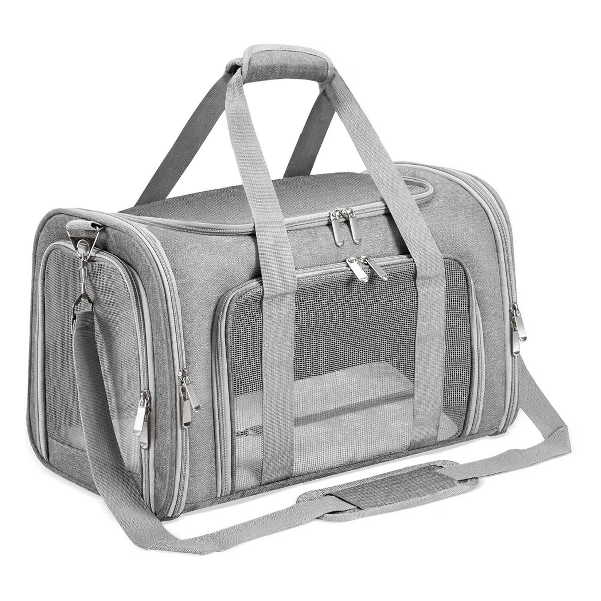 Generic Foldable Pet Carrier Bag for Cats & Small Dogs 17 Inch 7.3kg Capacity Mesh Windows Padded Mat Grey