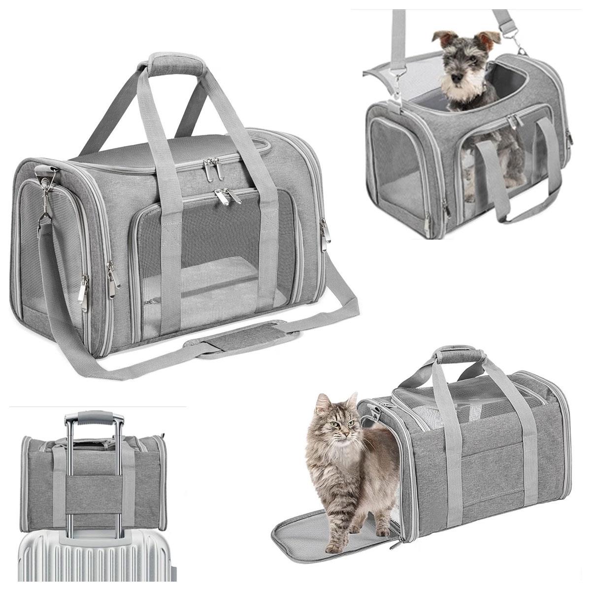 Generic Foldable Pet Carrier Bag for Cats & Small Dogs 17 Inch 7.3kg Capacity Mesh Windows Padded Mat Grey - Image 2