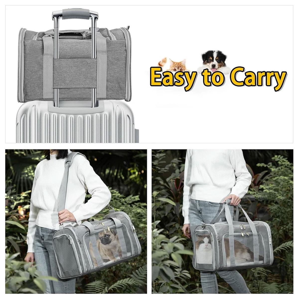 Generic Foldable Pet Carrier Bag for Cats & Small Dogs 17 Inch 7.3kg Capacity Mesh Windows Padded Mat Grey - Image 6