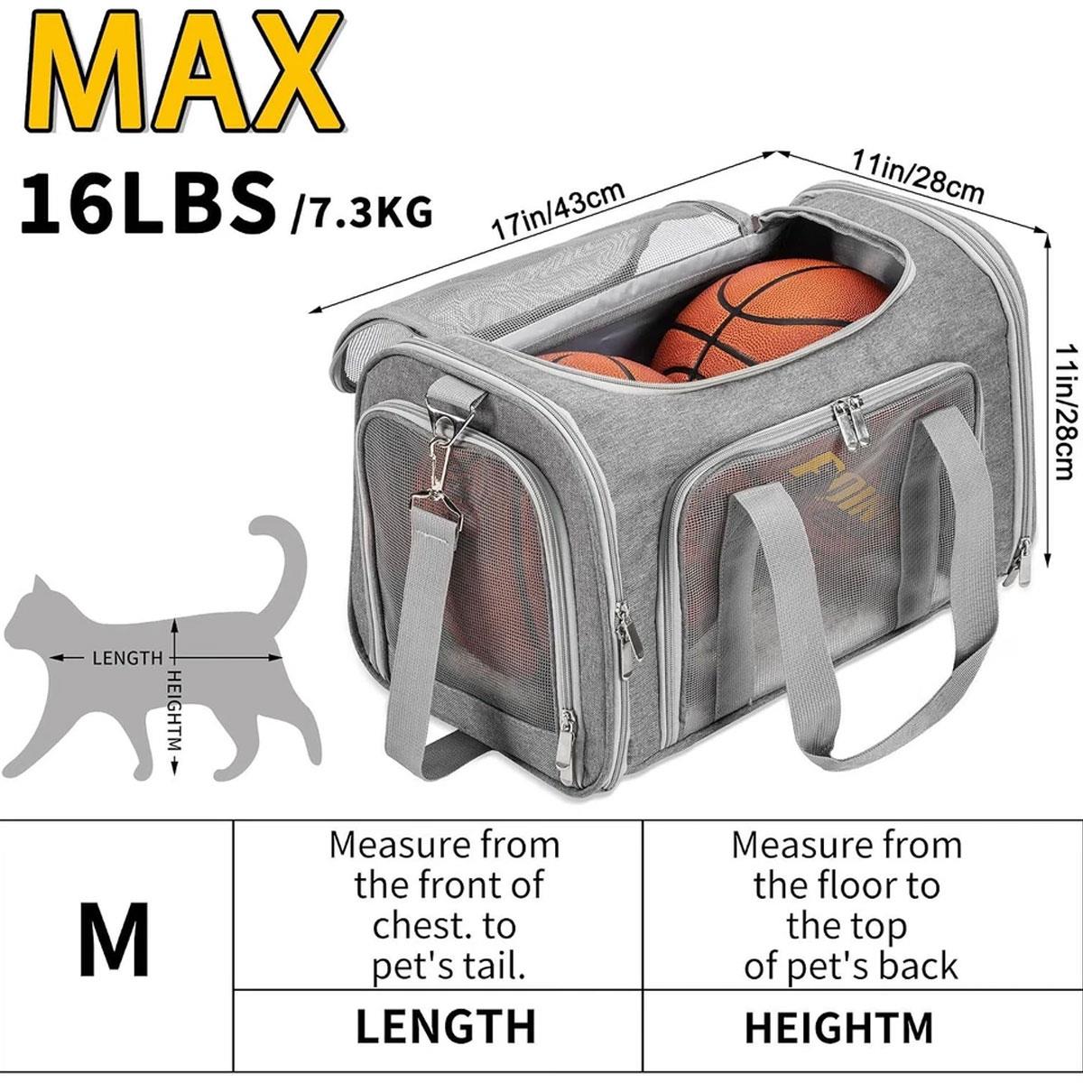 Generic Foldable Pet Carrier Bag for Cats & Small Dogs 17 Inch 7.3kg Capacity Mesh Windows Padded Mat Grey - Image 7