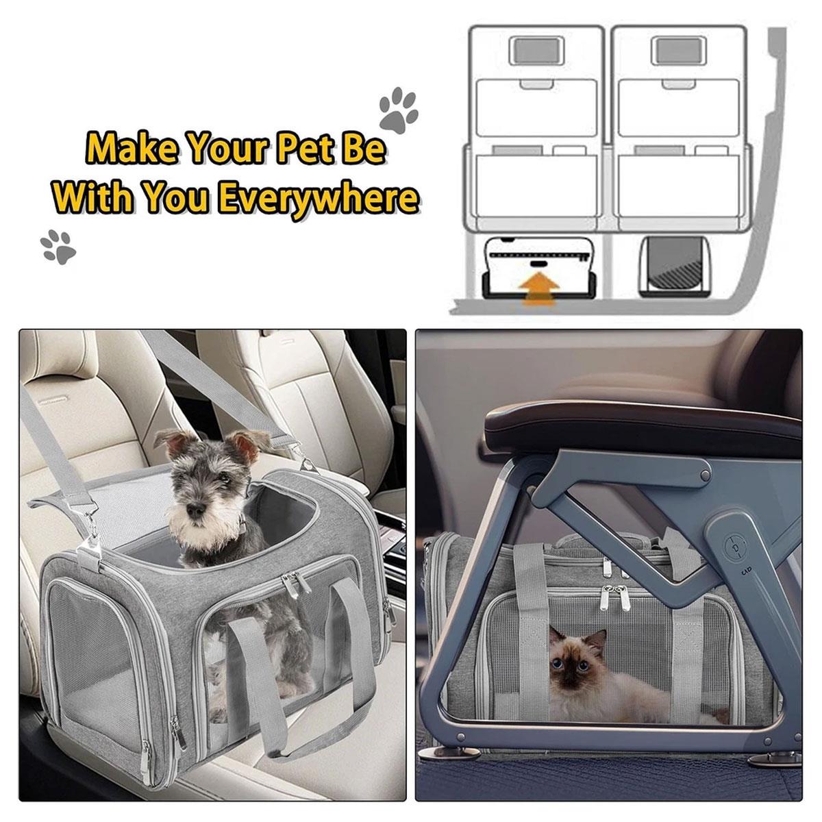 Generic Foldable Pet Carrier Bag for Cats & Small Dogs 17 Inch 7.3kg Capacity Mesh Windows Padded Mat Grey - Image 8