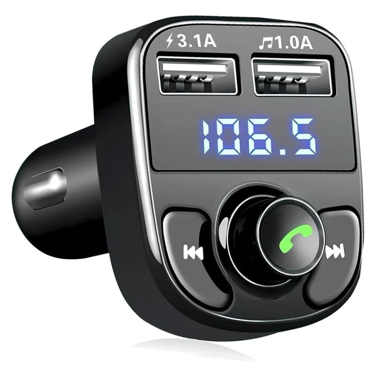 HTG Bluetooth 5.3 FM Transmitter Car Charger 20W PD QC3.0 Dual USB MP3 Hands-Free Black