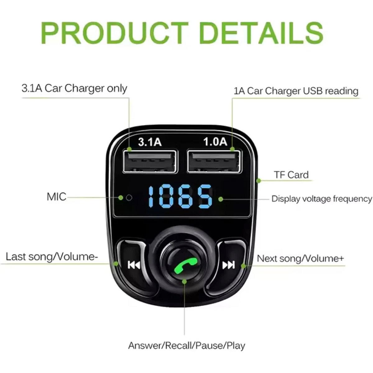 HTG Bluetooth 5.3 FM Transmitter Car Charger 20W PD QC3.0 Dual USB MP3 Hands-Free Black - Image 4