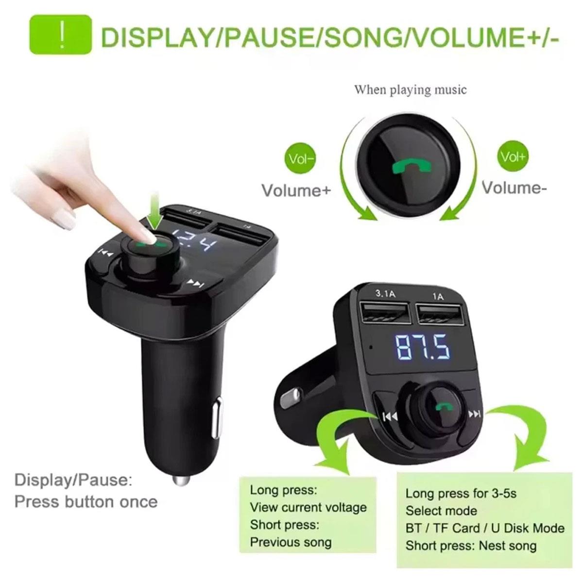 HTG Bluetooth 5.3 FM Transmitter Car Charger 20W PD QC3.0 Dual USB MP3 Hands-Free Black - Image 5