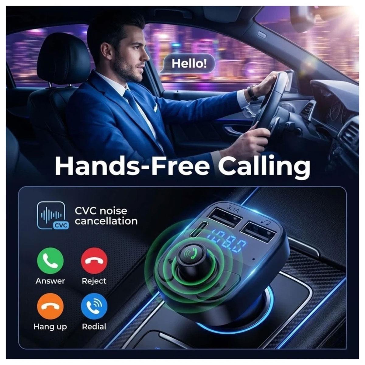 HTG Bluetooth 5.3 FM Transmitter Car Charger 20W PD QC3.0 Dual USB MP3 Hands-Free Black - Image 12