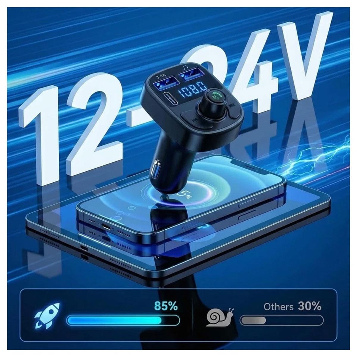 HTG Bluetooth 5.3 FM Transmitter Car Charger 20W PD QC3.0 Dual USB MP3 Hands-Free Black - Image 13