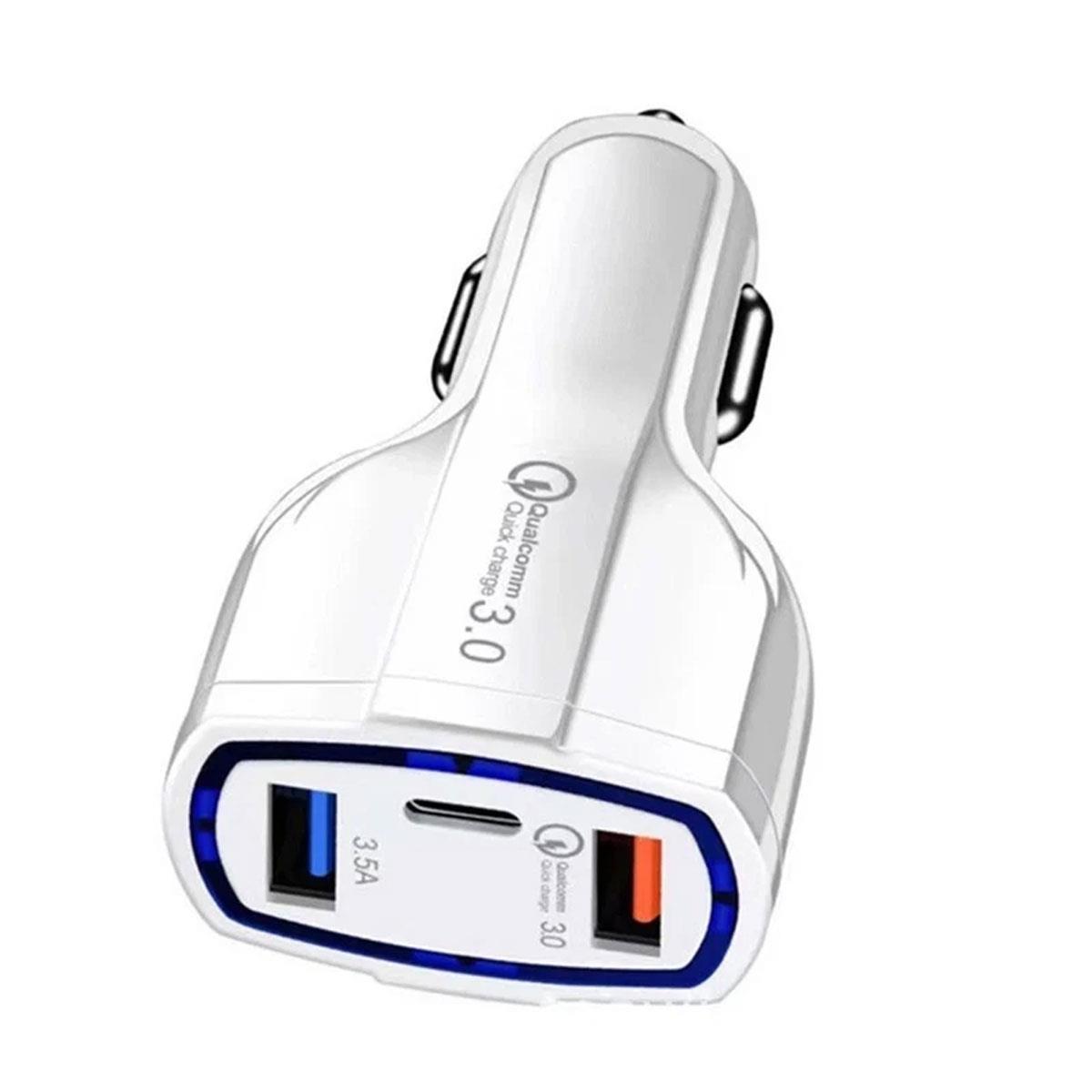 Qualcomm 48W 3-Port Car Charger QC3.0 USB-C PD Fast Charge Adapter Dual USB 12V–32V White - Image 6