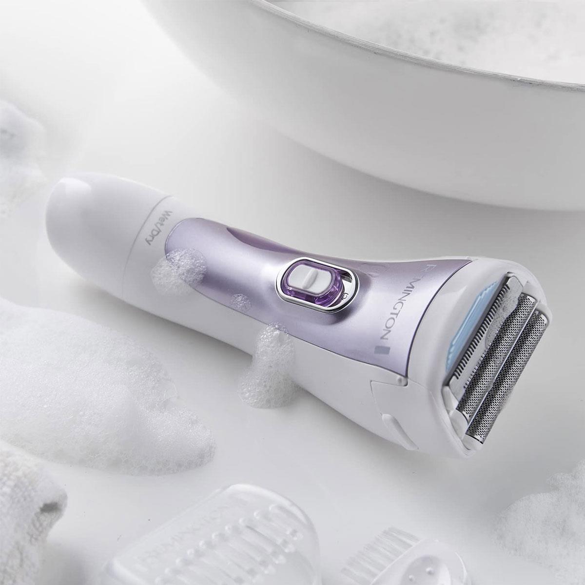 Remington Cordless Wet and Dry Lady Shaver Double Foil Electric Razor with Bikini Attachment Comb Guard and Charging Stand Purple - Image 2