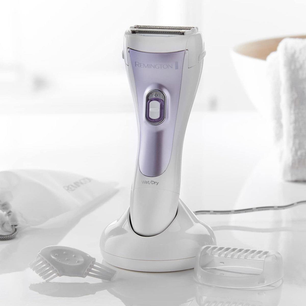 Remington Cordless Wet and Dry Lady Shaver Double Foil Electric Razor with Bikini Attachment Comb Guard and Charging Stand Purple - Image 3