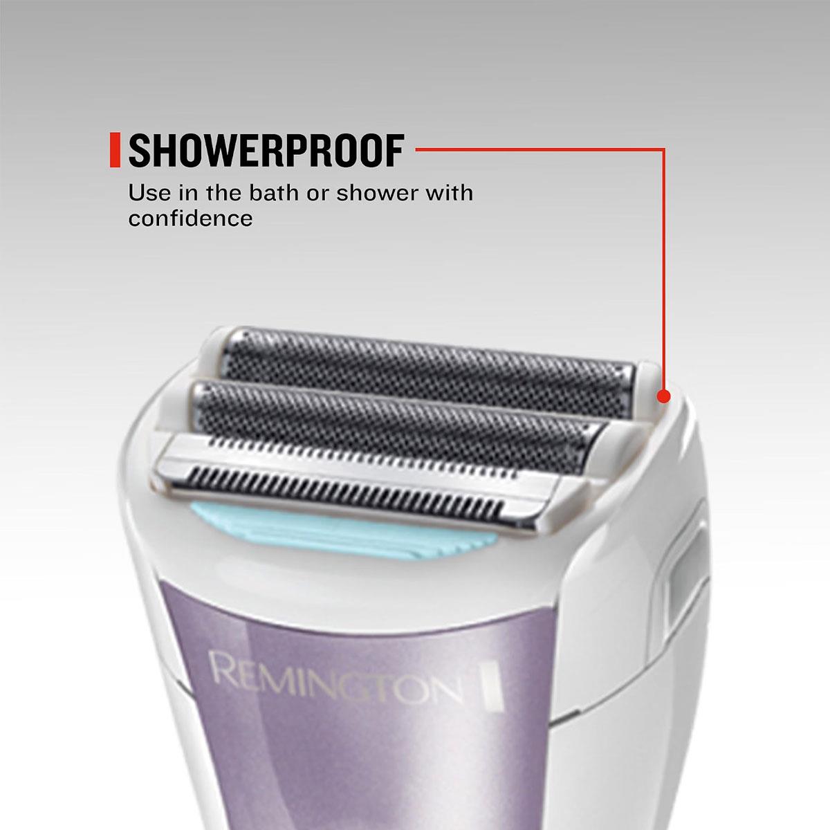 Remington Cordless Wet and Dry Lady Shaver Double Foil Electric Razor with Bikini Attachment Comb Guard and Charging Stand Purple - Image 5