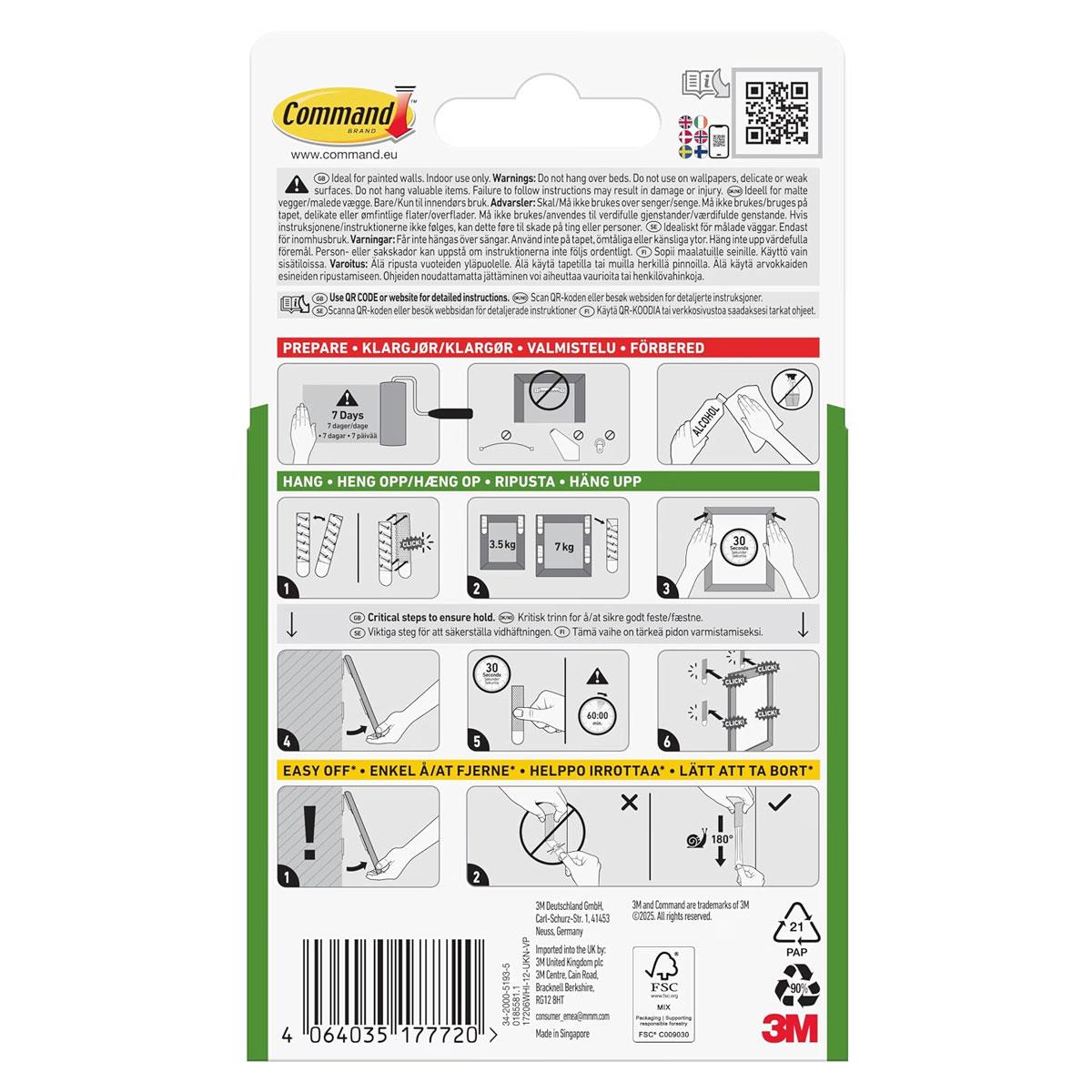 3M Command Picture Hanging Strips Large 12 Pairs White Damage-Free Adhesive Hangers 24 Strips 7kg - Image 21