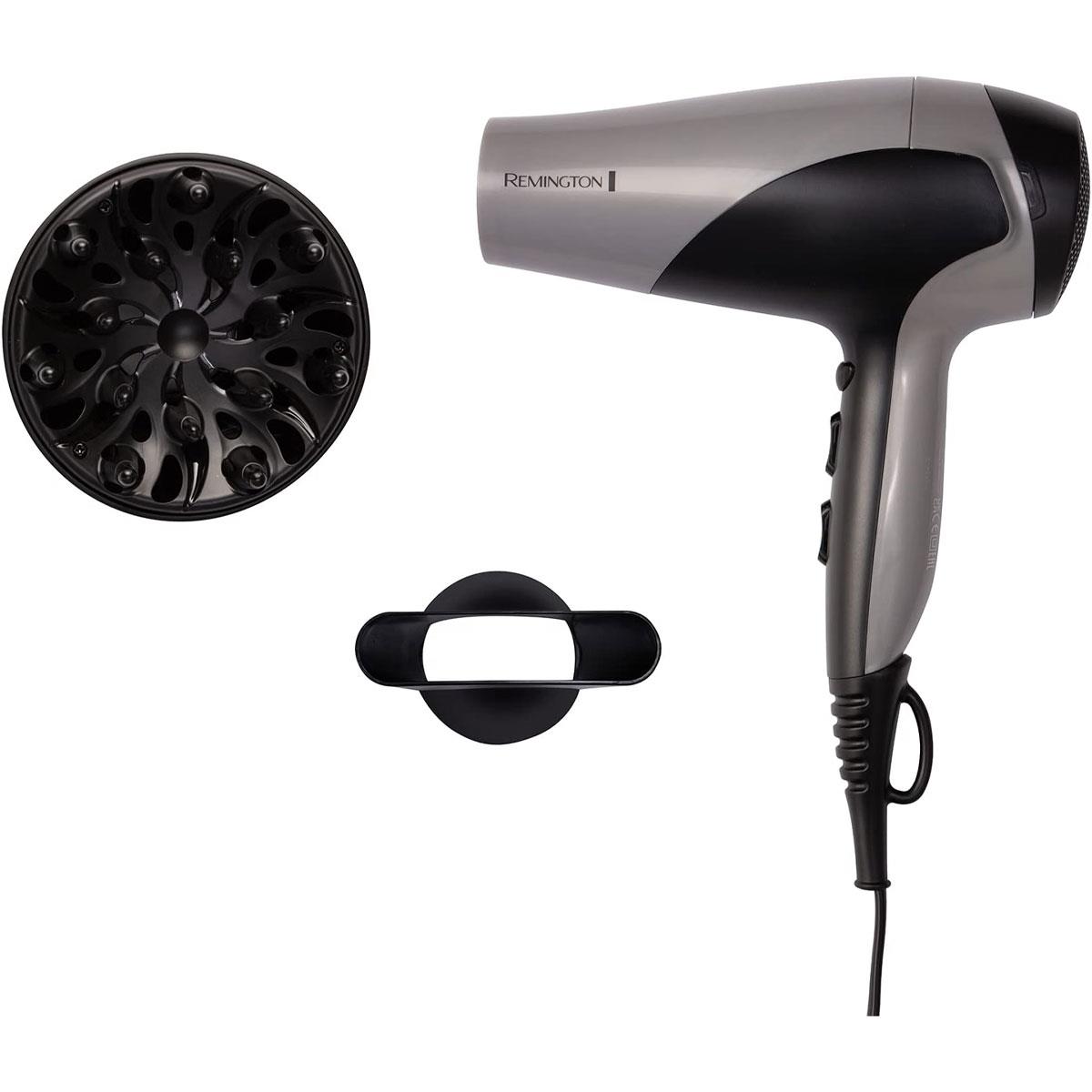 Remington Ionic Dry Hair Dryer Powerful 2200W Ceramic Electric Blow Dryer with Concentrator and Diffuser Attachments Silver 1 Pack - Image 2
