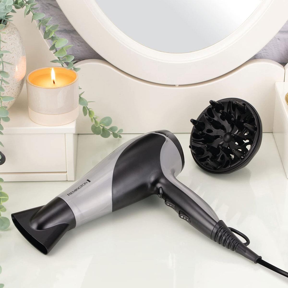 Remington Ionic Dry Hair Dryer Powerful 2200W Ceramic Electric Blow Dryer with Concentrator and Diffuser Attachments Silver 1 Pack - Image 3