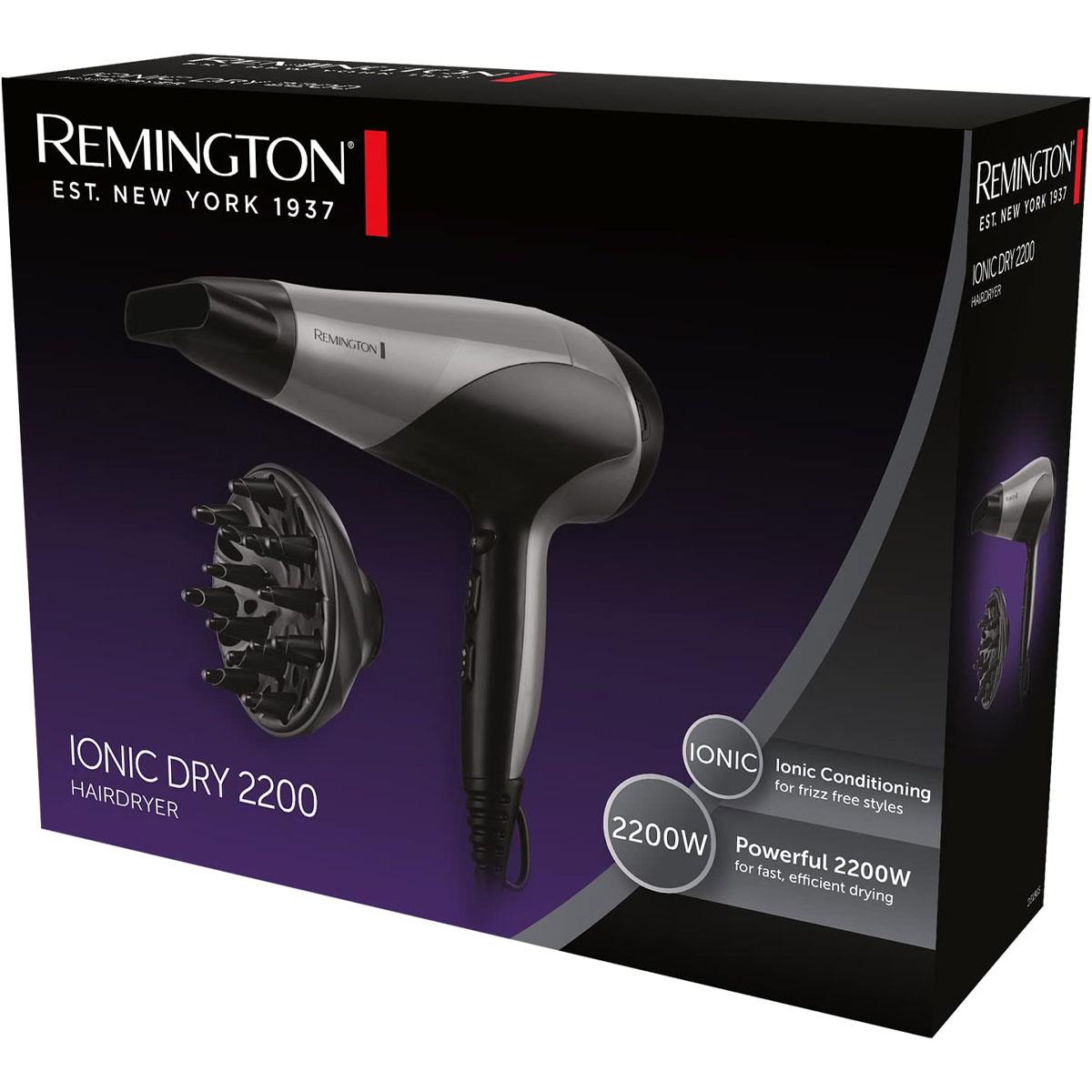 Remington Ionic Dry Hair Dryer Powerful 2200W Ceramic Electric Blow Dryer with Concentrator and Diffuser Attachments Silver 1 Pack - Image 7
