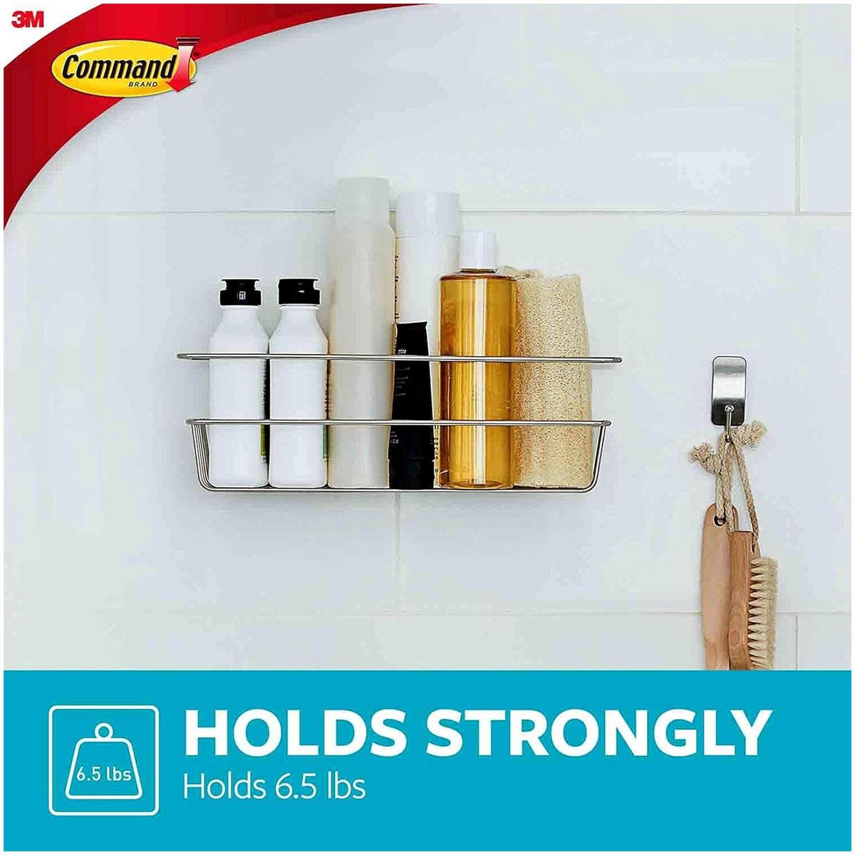 3M Command Bath Shower Caddy Satin Nickel with 4 Water-Resistant Strips 3kg Capacity No Drill - Image 7