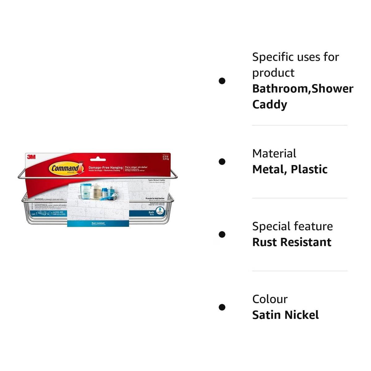 3M Command Bath Shower Caddy Satin Nickel with 4 Water-Resistant Strips 3kg Capacity No Drill - Image 15