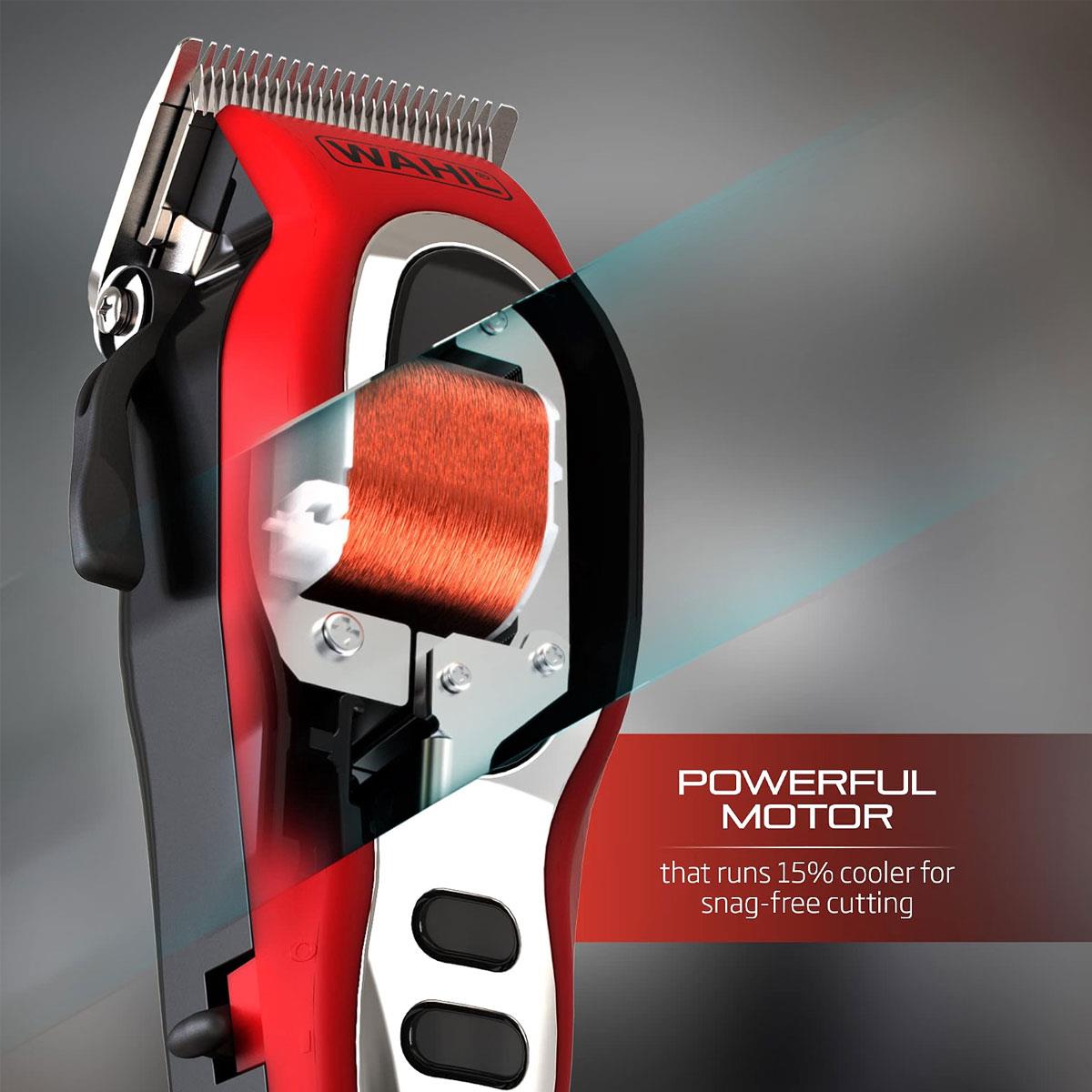 Wahl Fade Pro Hair Clipper Corded Xtreme Fade Blade 11 Combs 0.8-25mm Black/Red - Image 3