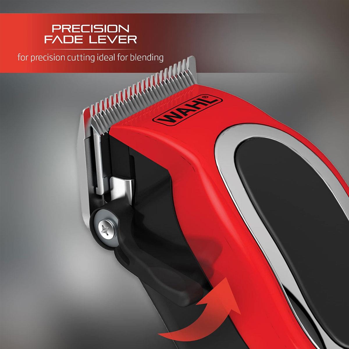 Wahl Fade Pro Hair Clipper Corded Xtreme Fade Blade 11 Combs 0.8-25mm Black/Red - Image 4