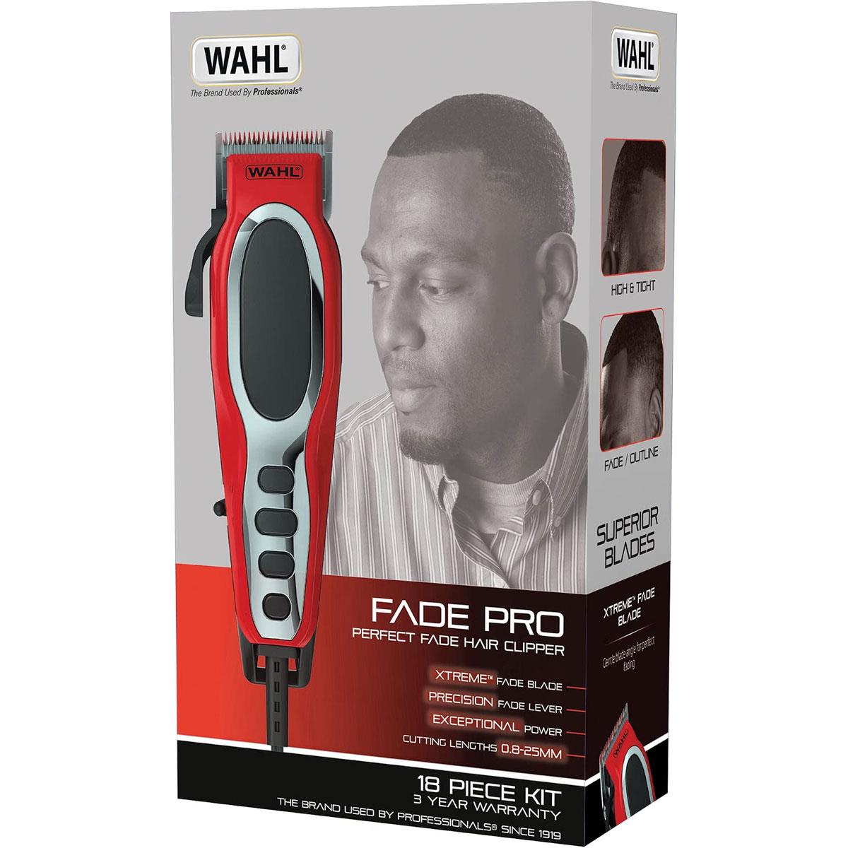 Wahl Fade Pro Hair Clipper Corded Xtreme Fade Blade 11 Combs 0.8-25mm Black/Red - Image 6