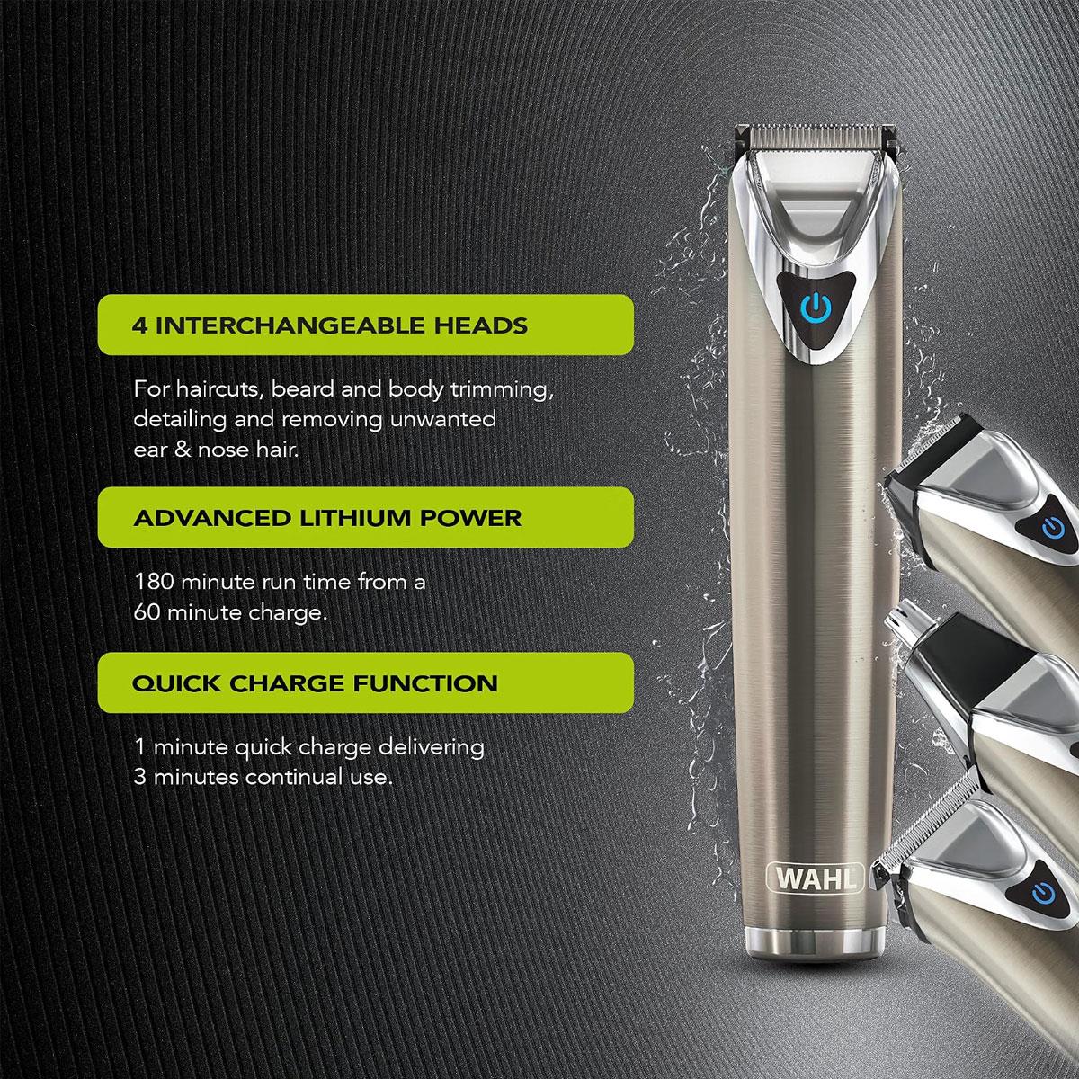 Wahl Stainless Steel Stubble & Beard Trimmer Lithium Ion Rechargeable 20 Combs Silver 0.5–25mm - Image 2