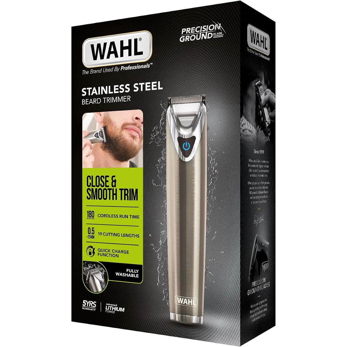 Wahl Stainless Steel Stubble & Beard Trimmer Lithium Ion Rechargeable 20 Combs Silver 0.5–25mm - Image 7