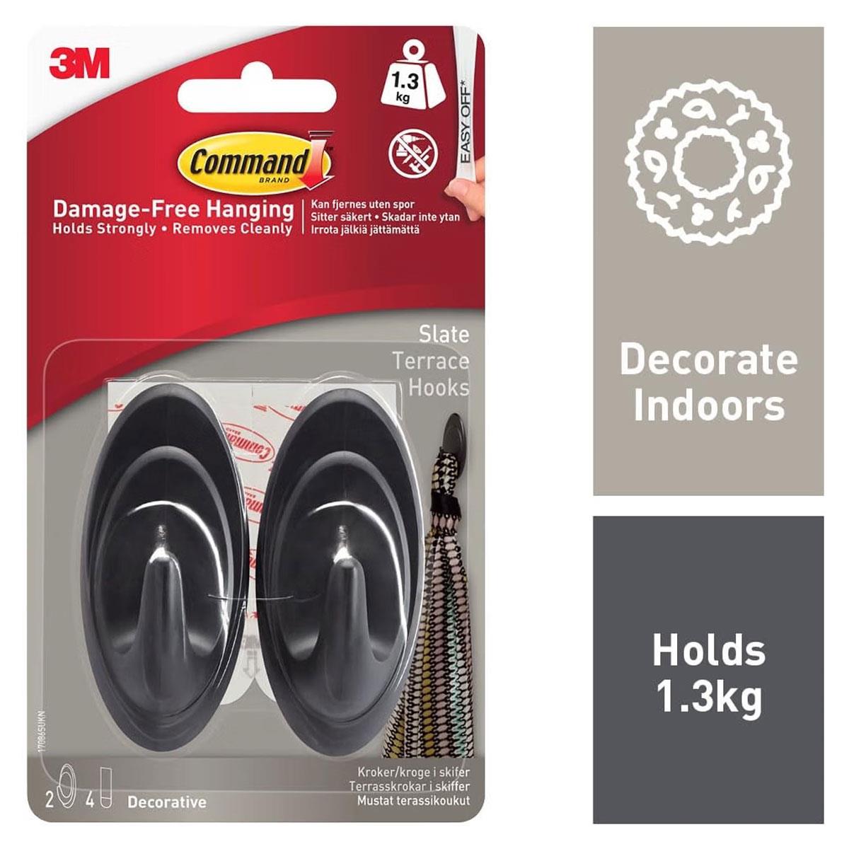 3M Command Terrace Hooks Medium Slate 2 Hooks with 4 Medium Adhesive Strips 1.3kg Holding Power - Image 3