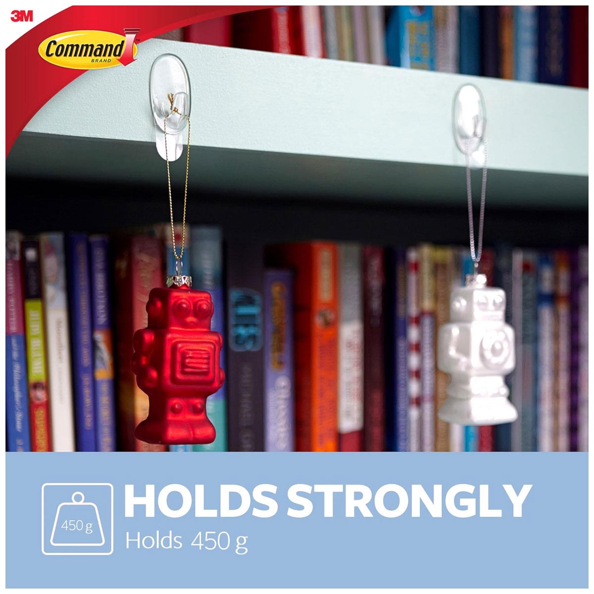 3M Command Small Hooks Clear 2 Hooks with 4 Adhesive Strips 450g Holding Power Indoor Wall Mount - Image 8